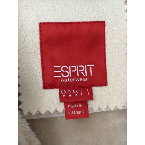 Vintage Y2K Esprit Cream Faux Suede Shearling Penny Lane Hooded Coat • Cozy Boho - Picture 16 of 16